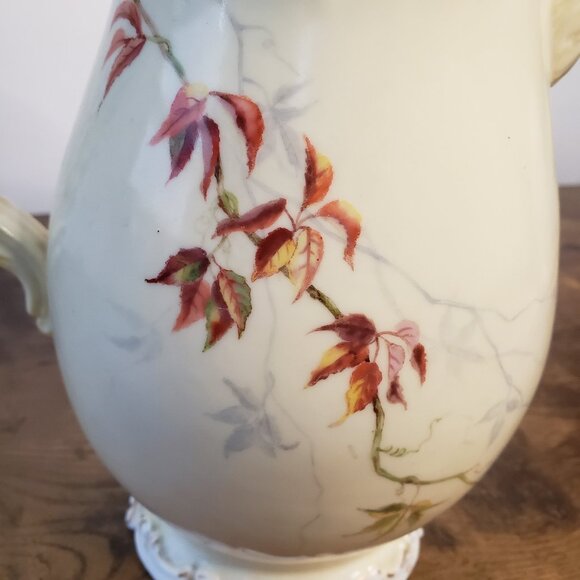 Antique Limoges France Cream Chocolate Pitcher Pot Handpainted Floral Botanical - Picture 2 of 12